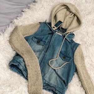 Warm, denim and knit hoodie/jacket